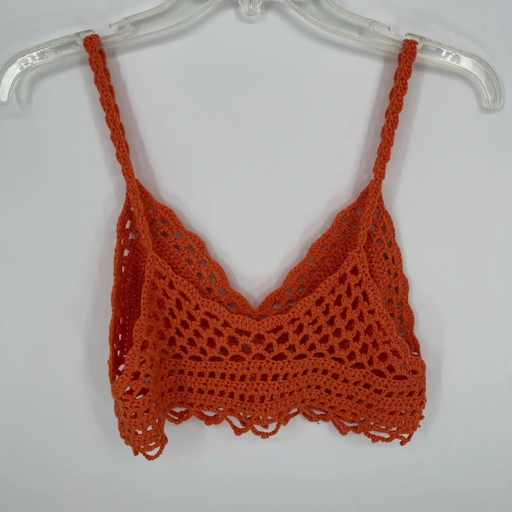 Women's Orange Crochet Knit Boho Bralette Crop Top‎ Size Small/Medium